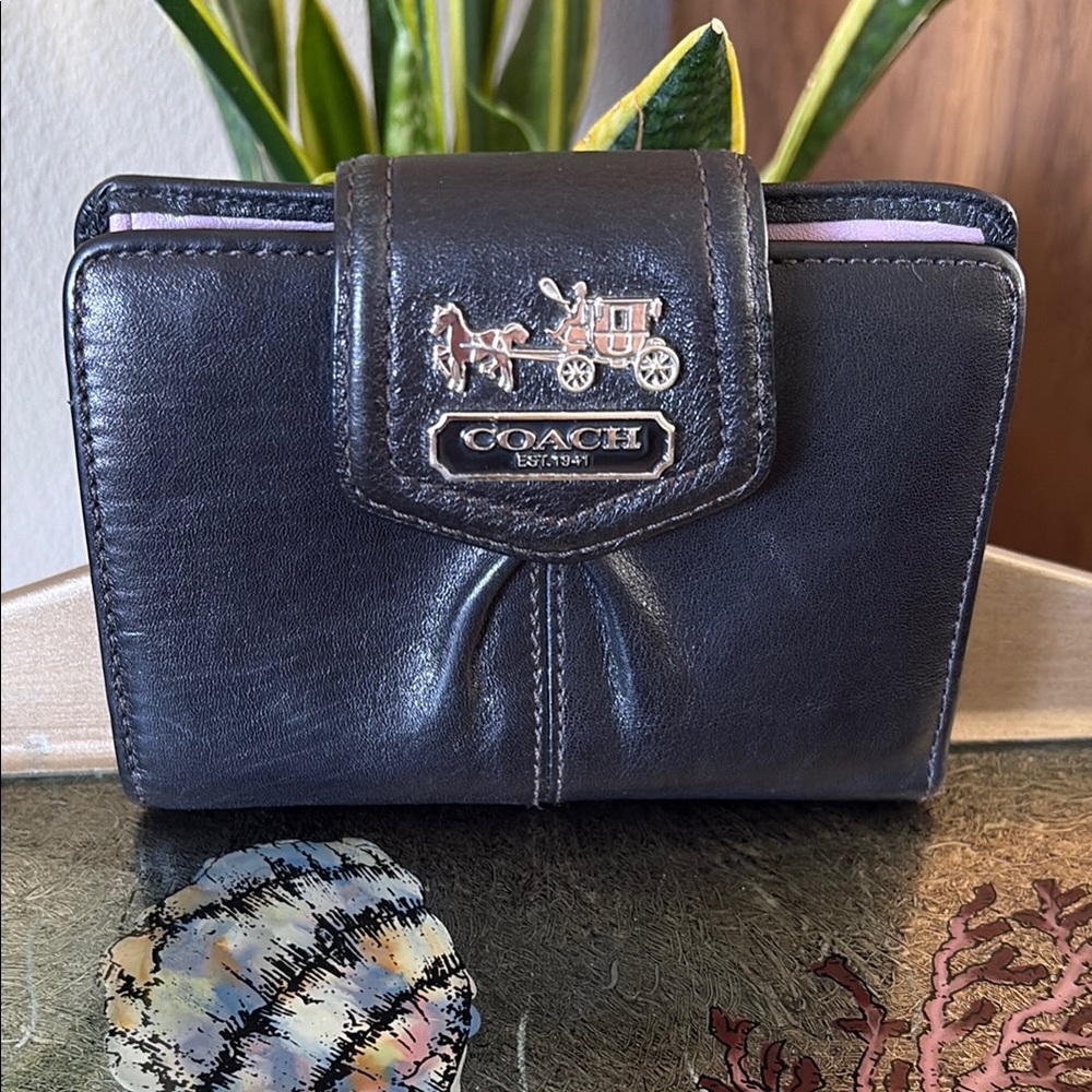 Coach Black Leather Wallet with Metal Horse & Carriage